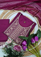 Vellora Rayon Slub Burgundy Casual Wear Sequins Work Readymade Suit | Grocsy