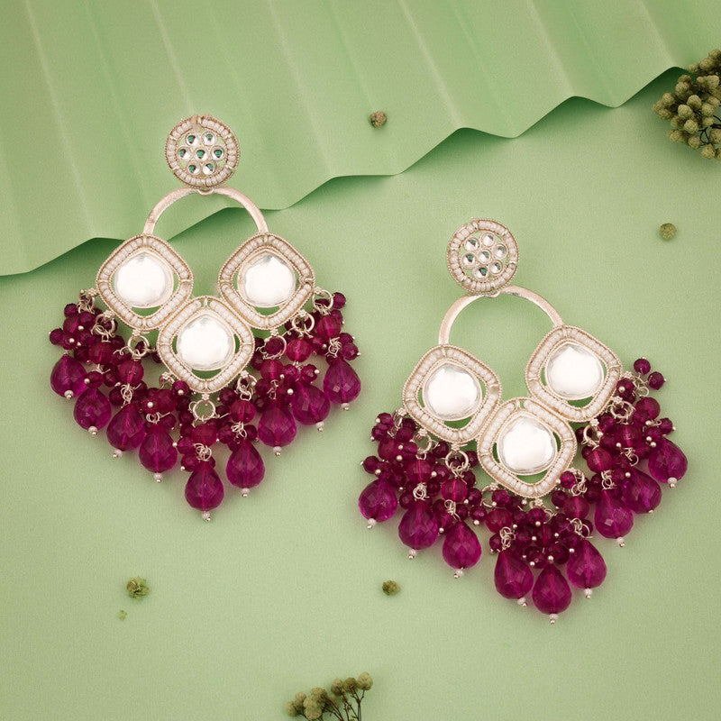 Tehzeeb Creations Gold Polish Pink Colour Earrings | Grocsy
