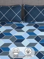 Story@home Arena Blue & Grey Geometric Printed 180 TC Queen Bedsheet & 2 Pillow Covers | Grocsy
