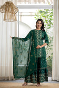 Juniper Women's Green Viscose Rayon Self Design Sharara Set | Grocsy