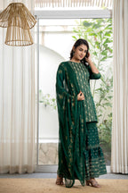 Juniper Women's Green Viscose Rayon Self Design Sharara Set | Grocsy