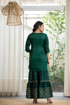 Juniper Women's Green Viscose Rayon Self Design Sharara Set | Grocsy