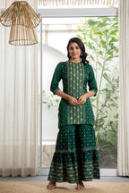 Juniper Women's Green Viscose Rayon Self Design Sharara Set | Grocsy