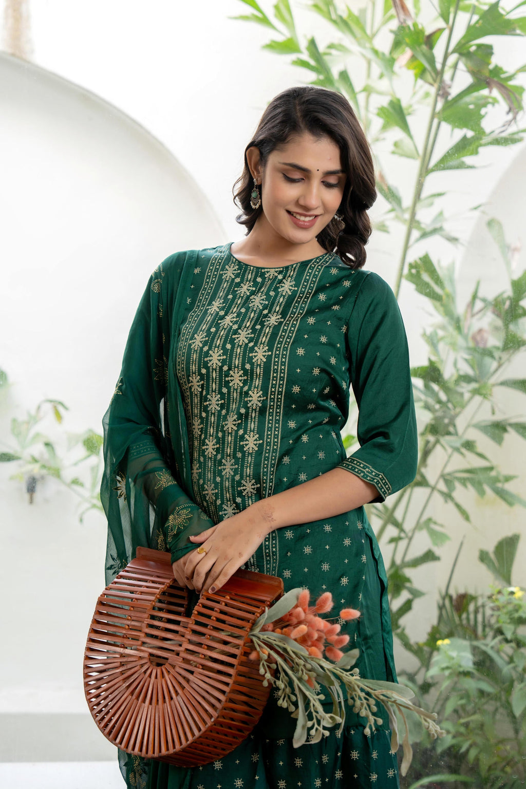Juniper Women's Green Viscose Rayon Self Design Sharara Set | Grocsy