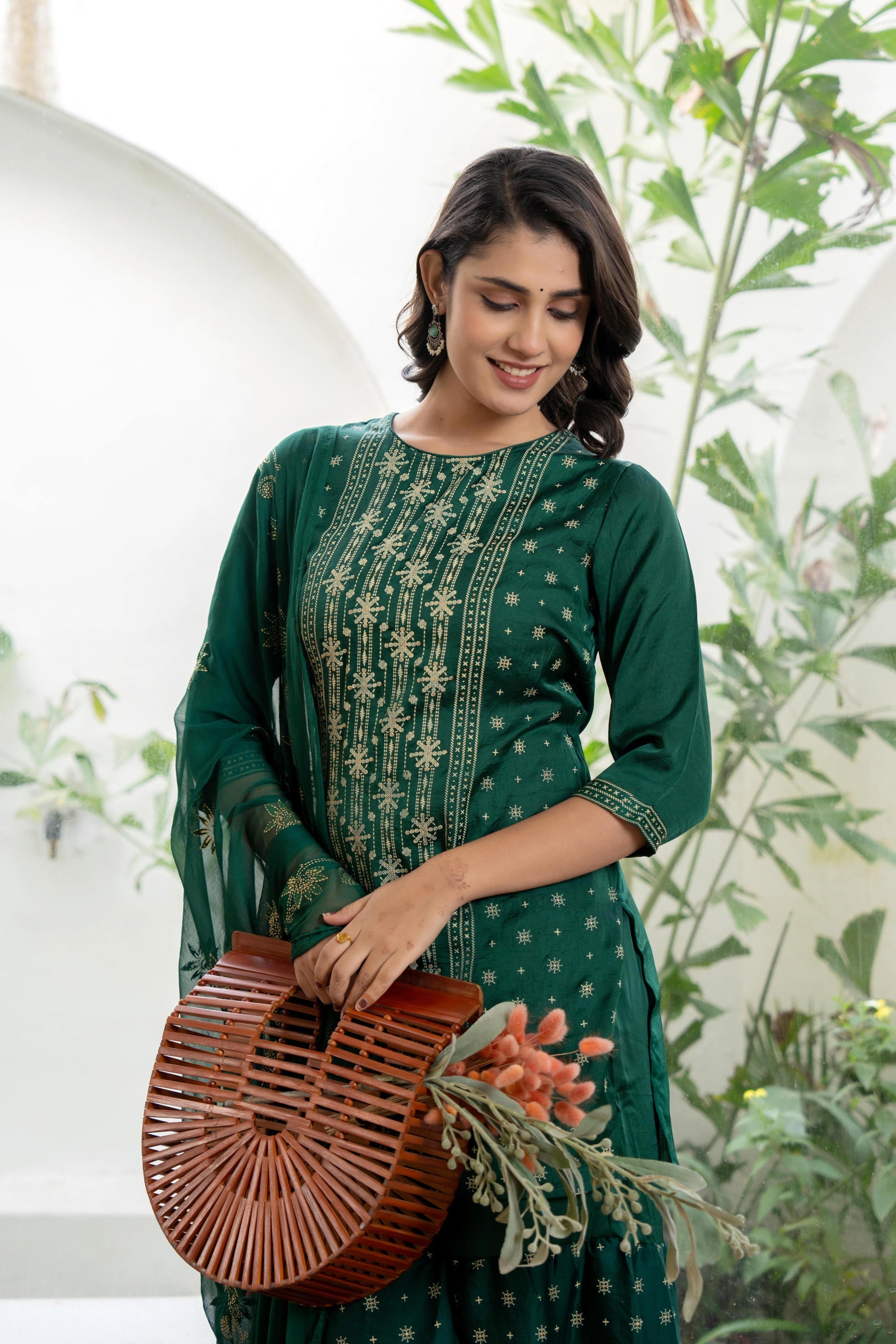 Juniper Women's Green Viscose Rayon Self Design Sharara Set | Grocsy