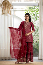 Juniper Women's Maroon Viscose Rayon Solid Sharara Set | Grocsy