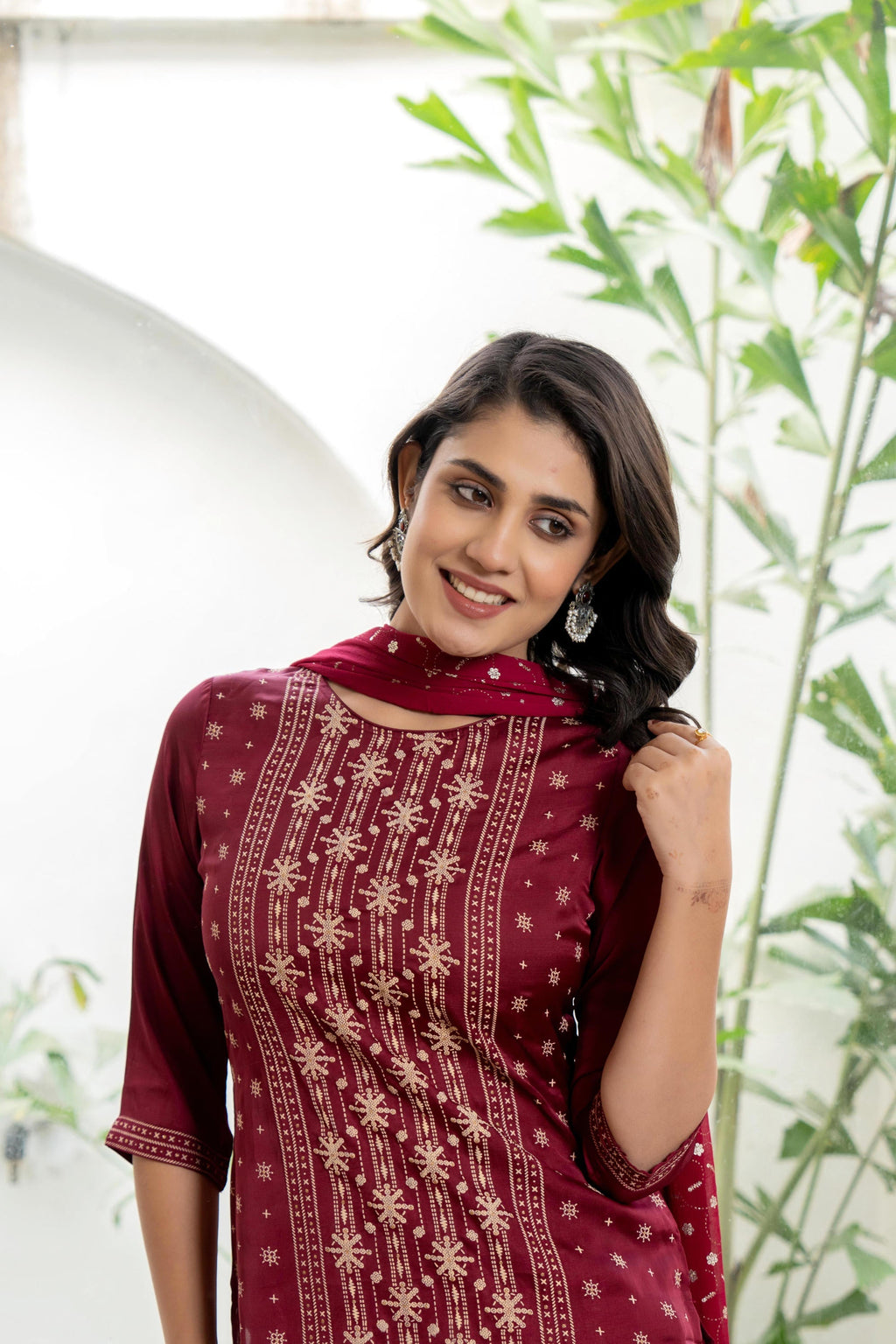 Juniper Women's Maroon Viscose Rayon Solid Sharara Set | Grocsy