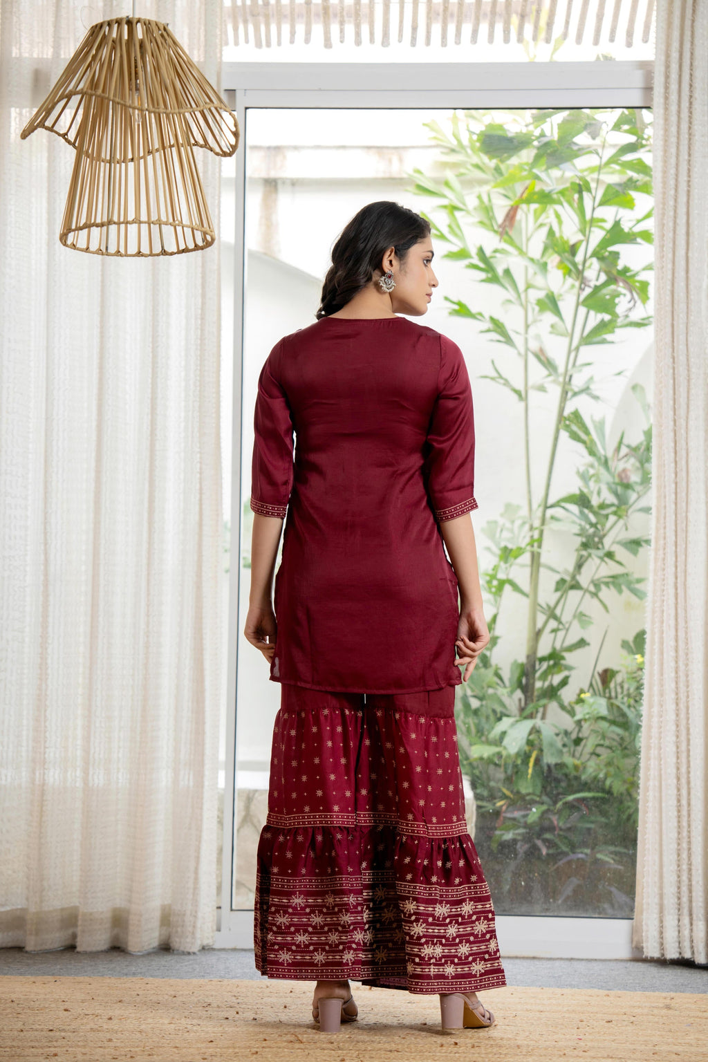 Juniper Women's Maroon Viscose Rayon Solid Sharara Set | Grocsy