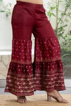 Juniper Women's Maroon Viscose Rayon Solid Sharara Set | Grocsy
