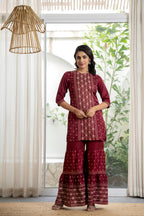 Juniper Women's Maroon Viscose Rayon Solid Sharara Set | Grocsy