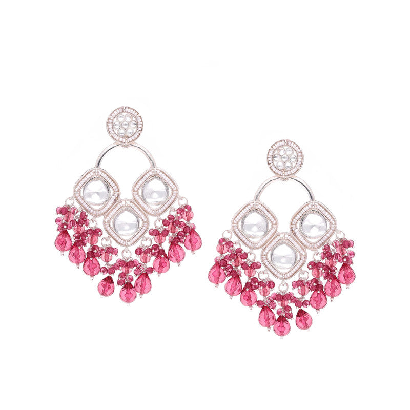 Tehzeeb Creations Gold Polish Rani Pink Colour Earrings | Grocsy