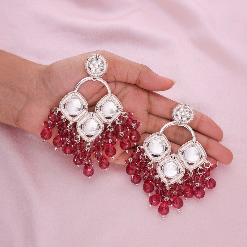 Tehzeeb Creations Gold Polish Rani Pink Colour Earrings | Grocsy