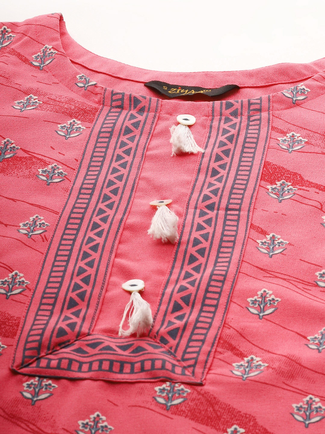 Sangria Women Pink & Grey Screen Print Kurta with Trousers | Grocsy