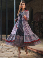Juniper Women's Juniper Women's Lavender Cambric Printed With Embroidery Flared Dress | Grocsy