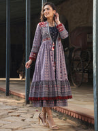 Juniper Women's Juniper Women's Lavender Cambric Printed With Embroidery Flared Dress | Grocsy