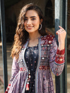Juniper Women's Juniper Women's Lavender Cambric Printed With Embroidery Flared Dress | Grocsy