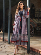 Juniper Women's Juniper Women's Lavender Cambric Printed With Embroidery Flared Dress | Grocsy
