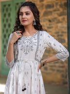 Juniper White Pure Cotton Printed Kurta, Sharara & Dupatta Set With Beads & Sequins | Grocsy