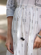 Juniper White Pure Cotton Printed Kurta, Sharara & Dupatta Set With Beads & Sequins | Grocsy