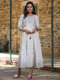Juniper White Pure Cotton Printed Kurta, Sharara & Dupatta Set With Beads & Sequins | Grocsy