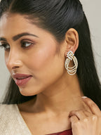 Nuyug 22K Gold-Plated Floral Motif Zircon Stone Studded Teardrop Shaped Elegant Drop Dangler Earrings | Grocsy
