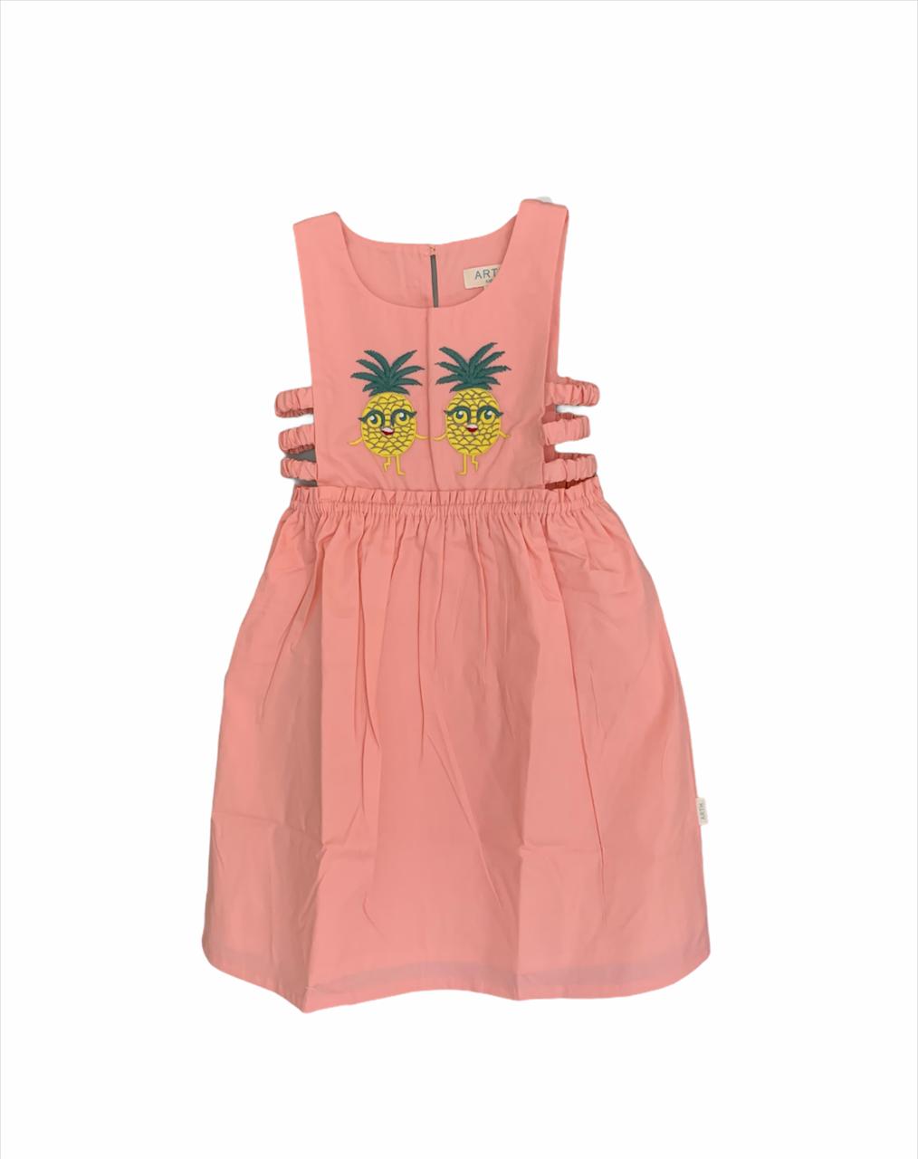 ArthLife Peach Pineapple Embroidered Dress | Grocsy