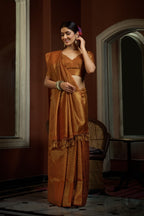 Vardha Ochre Yellow Golden Zari Kanjeevaram Silk Saree | Grocsy