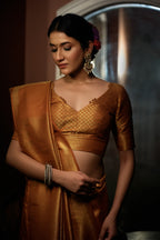 Vardha Ochre Yellow Golden Zari Kanjeevaram Silk Saree | Grocsy