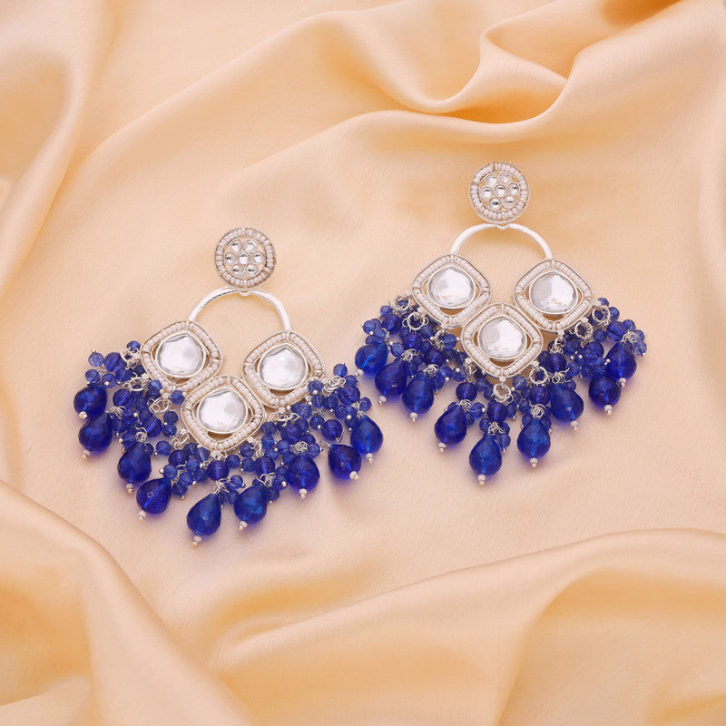 Tehzeeb Creations Gold Polish Royal Blue Colour Earrings | Grocsy