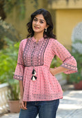 Juniper Women's Peach Ethnic Motif Printed Georgette Tunic With Sequins & Doris | Grocsy