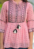 Juniper Women's Peach Ethnic Motif Printed Georgette Tunic With Sequins & Doris | Grocsy