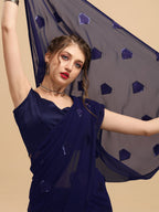 Sangria Navy Blue Sequinned Pure Georgette Saree | Grocsy