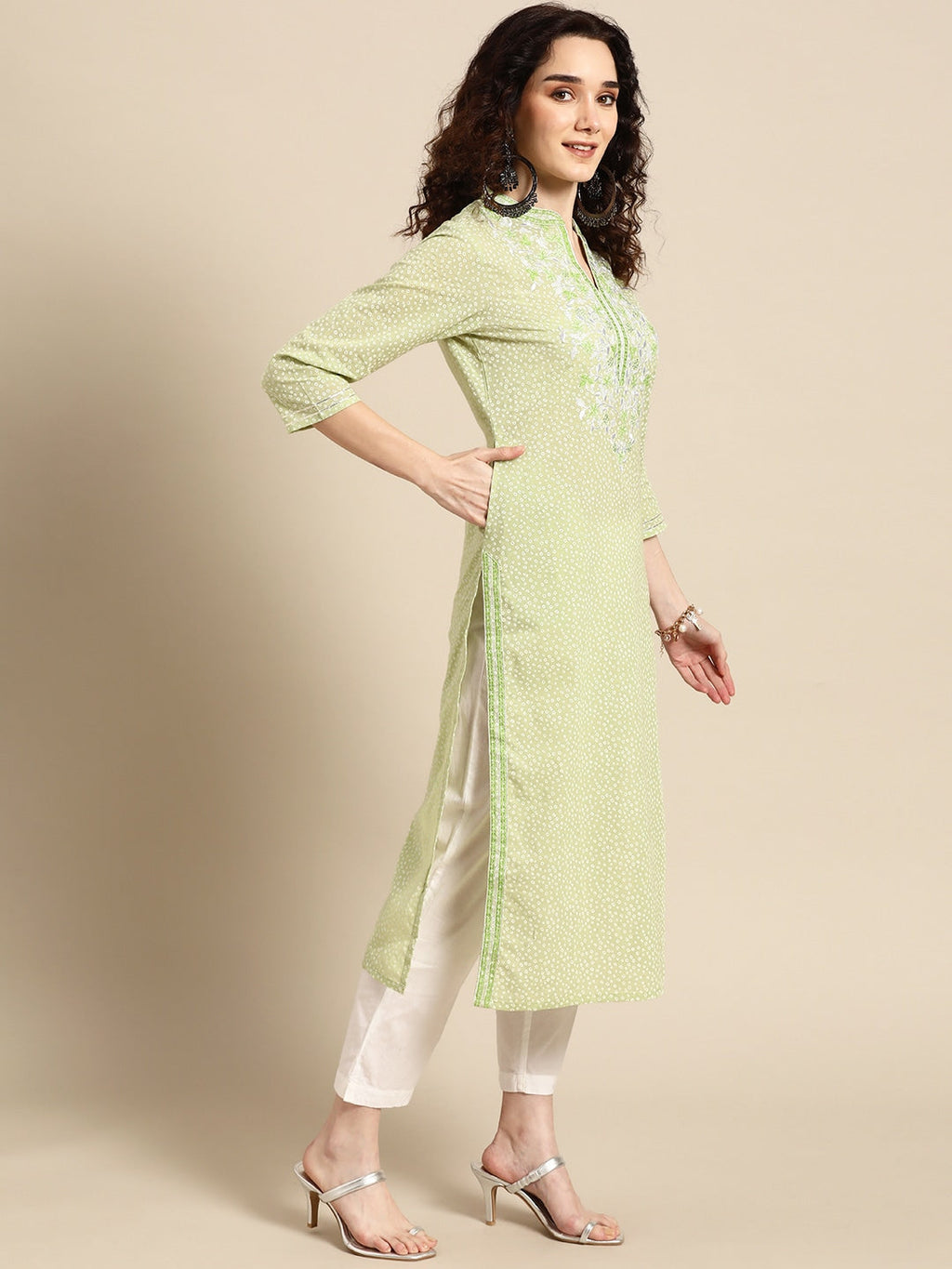 Sangria Women Green Floral Yoke Design Thread Work Pastels Kurta | Grocsy
