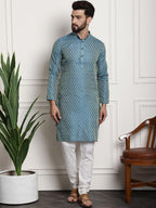 Sojanya Men Blue Ethnic Motifs Kurta with Pyjamas & Nehru Jacket | Grocsy