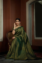 Vardha Myrtle Green Golden Zari Kanjeevaram Silk Saree | Grocsy