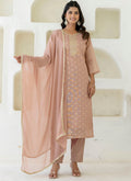 Vellora Chanderi Silk Peach Casual Wear Embroidery Work Readymade Salwar Suit | Grocsy