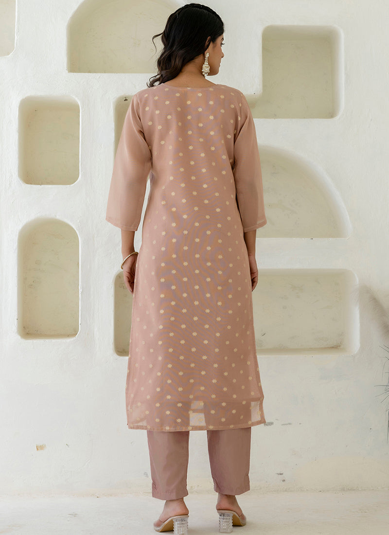 Vellora Chanderi Silk Peach Casual Wear Embroidery Work Readymade Salwar Suit | Grocsy