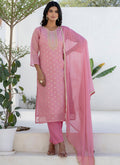 Vellora Chanderi Silk Pink Casual Wear Embroidery Work Readymade Salwar Suit | Grocsy