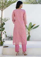Vellora Chanderi Silk Pink Casual Wear Embroidery Work Readymade Salwar Suit | Grocsy