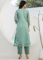 Vellora Chanderi Silk Sea Green Casual Wear Embroidery Work Readymade Salwar Suit | Grocsy