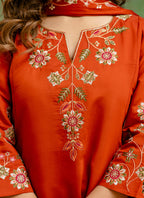 Vellora Silk Blend Rust Orange Party Wear Embroidery Work Readymade Salwar Suit | Grocsy