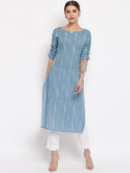 Janasya Women Blue Printed Straight Kurta | Grocsy