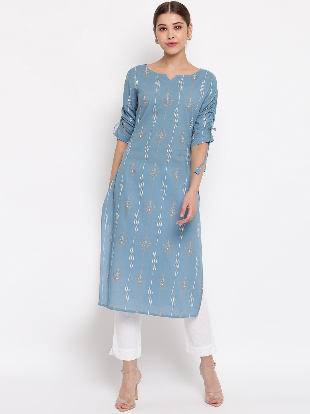 Janasya Women Blue Printed Straight Kurta | Grocsy