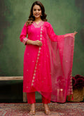 Vellora Silk Blend Rani Pink Casual Wear Embroidery Work Readymade Salwar Suit | Grocsy