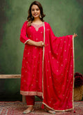 Vellora Silk Blend Rani Pink Casual Wear Embroidery Work Readymade Salwar Suit | Grocsy