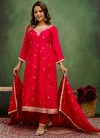 Vellora Silk Blend Rani Pink Casual Wear Embroidery Work Readymade Salwar Suit | Grocsy