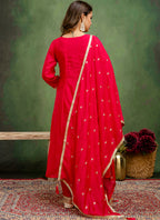 Vellora Silk Blend Rani Pink Casual Wear Embroidery Work Readymade Salwar Suit | Grocsy