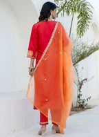 Vellora Viscose Rayon Red Casual Wear Embroidery Work Readymade Salwar Suit | Grocsy