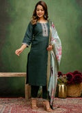 Vellora Cotton Blend Dark Green Casual Wear Embroidery Work Readymade Salwar Suit | Grocsy