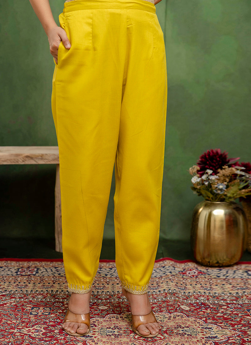 Vellora Cotton Blend Lime Green Casual Wear Embroidery Work Readymade Salwar Suit | Grocsy